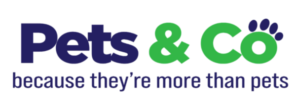 Logo of Pets & Co with tagline 'because they're more than pets' on a white background